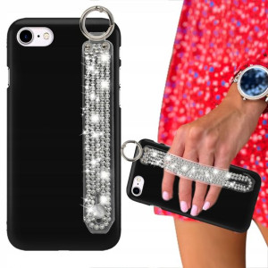 Etui Matowe Czarne do IPHONE 7/8 Pasek Cyrkonie