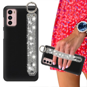 Etui Matowe Czarne do MOTOROLA G42 Pasek Cyrkonie