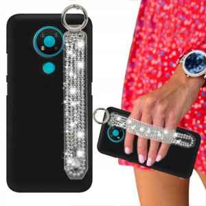 Etui Matowe Czarne do NOKIA 3.4 Pasek Cyrkonie Top