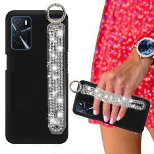 Etui Matowe Czarne do OPPO A16 Pasek Cyrkonie Top