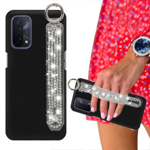 Etui Matowe Czarne do OPPO A54 5G Pasek Cyrkonie