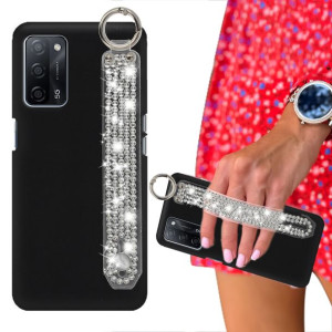 Etui Matowe Czarne do OPPO A55 5G Pasek Cyrkonie