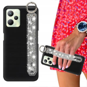 Etui Matowe Czarne do REALME C35 Pasek Cyrkonie