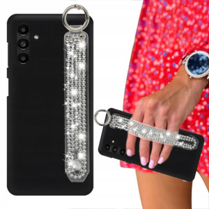 Etui Matowe Czarne do SAMSUNG A04S Pasek Cyrkonie