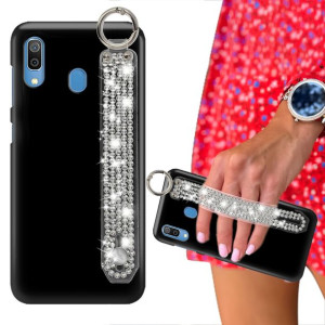 Etui Matowe Czarne do SAMSUNG A30 Pasek Cyrkonie