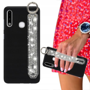 Etui Matowe Czarne do SAMSUNG A70e Pasek Cyrkonie