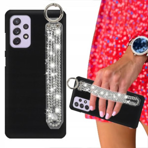Etui Matowe Czarne do SAMSUNG A72 Pasek Cyrkonie