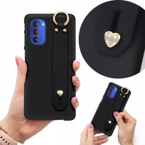 Etui Matowe Czarne z Paskiem do MOTOROLA G51 5G