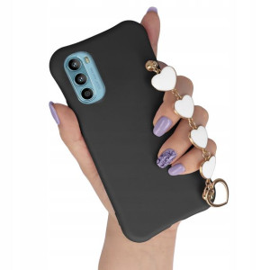Etui Matowe Czarne Łańcuszek Serce do MOTOROLA G52