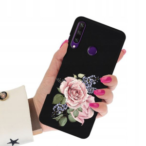 Etui Matowe CZARNY do HUAWEI Y6P Wiosenne Wzory