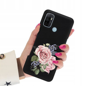 Etui Matowe CZARNY do OPPO A53 2020 Wiosenne Wzory