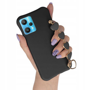 Etui Matowe Czarny do REALME 9 PRO Łańcuszek Serce