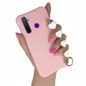 Etui Matowe Do Realme 5 Pro Jasny Róż Łańcuszek