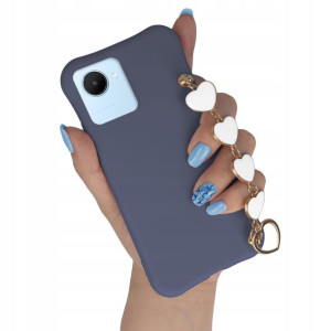 Etui Matowe Granatowe Łańcuszek do REALME C30