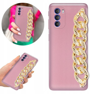 Etui Metalic Blink Róż do MOTOROLA G51 5G Łańcuch