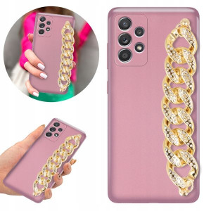 Etui Metalic Blink Róż do SAMSUNG A33 5G Łańcuch