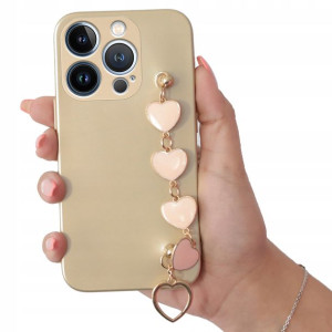Etui Metalic ZŁOTY do IPHONE 13 PRO Łańcuch Serce
