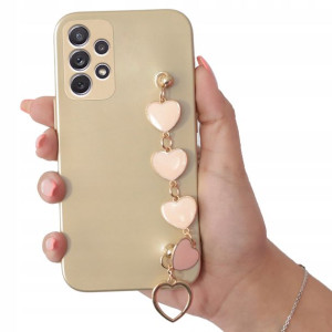 Etui Metallic ZŁOTY do SAMSUNG A72 Łańcuszek Serca
