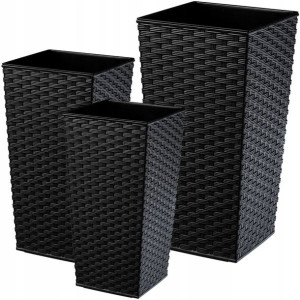 Zestaw 3x Donica Doniczka Wkład Rattan Czarna 68cm