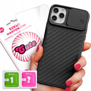 Etui Z Ochroną Aparatu CZARNY do IPHONE 11 + 9H