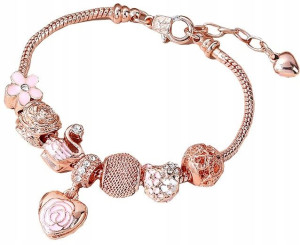 Bransoletka Gold Rose modułowa Róż charmsy Beads
