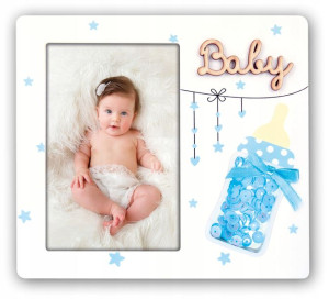 Ramka dziecięca 10x15 prezent niebieski baby cekin