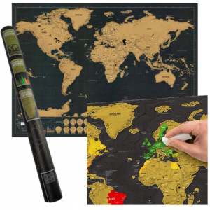 Mapa Swiata Zdrapka Czarno Zlota W Tubie Prezent