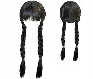 Peruka Wednesday Addams Czarna Warkocze Do Kostium