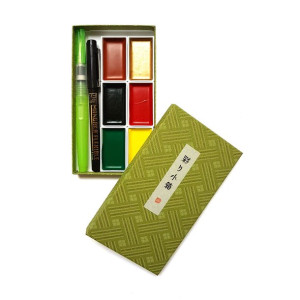 Farby akwarelowe Kuretake Gansai Tambi Irodori Kobako 6 szt. Green Box