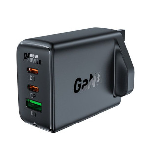 Acefast Ładowarka Gan 65w 3 Porty (1xusb, 2xusb C Pd) Wtyczka Uk Czarna (a4