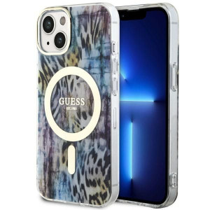Guess Guhmp14shleopwb Iphone 14 6.1" Niebieski/blue Hardcase Leopard Magsaf