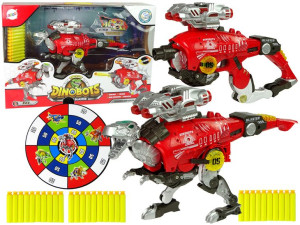 Dinobots 2w1 Dinozaur Pistolet na Strzałki Czerwony Tyranozaur Rex Tarcza 4