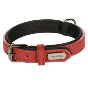 Flamingo Collar Binti Red - skórzana obroża dla psa z podszyciem, naturalna