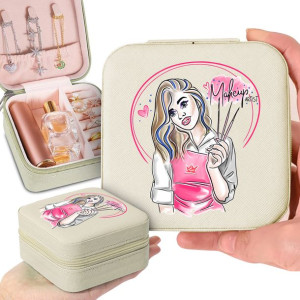 Pudełko Etui Na Biżuterię Beż MAKE UP ARTIST Wzory
