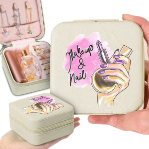 Pudełko Etui Na Biżuterię Beż MAKE UP NAIL Wzory