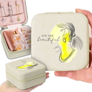 Pudełko Etui Na Biżuterię Beż YOU BEAUTIFUL Wzory
