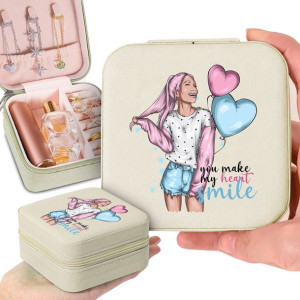 Pudełko Etui Na Biżuterię Beżowy HEART SMILE Wzory