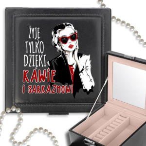 Szkatułka Kuferek Biżuterię ŻYJĘ DZIĘKI KAWIE Wz