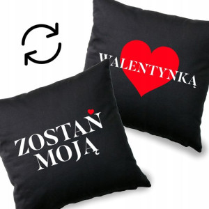 Poduszka Czarna Prezent ZOSTAŃ MOJĄ WALENTYNKĄ Wz