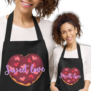Fartuch Kuchenny Czarny Prezent SWEET LOVE Wzory