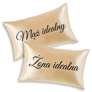 Zestaw Poduszek Satynowych Złota ŻONA MĄŻ IDEALNY