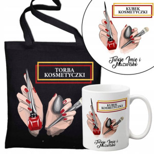 Zestaw Torba Eko Kubek Dla Kosmetyczki TWOJE IMIĘ