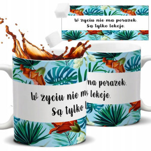 Kubek Biały Motywacyjny PORAŻKA TO LEKCJA Wzory