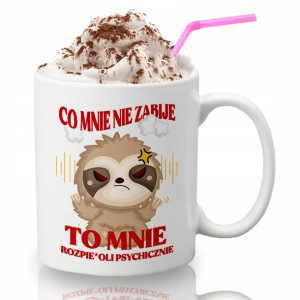 Kubek Biały Na Prezent Leniwiec CO MNIE NIE ZABIJE