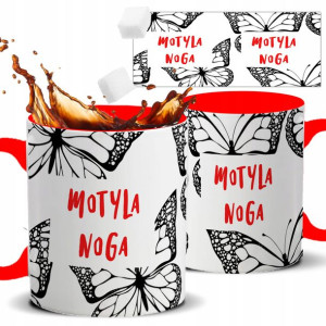 Kubek Czerwony Na Prezent MOTYLA NOGA Zabawne Wz