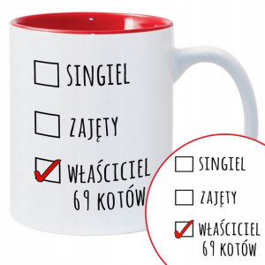 Kubek Czerwony Prezent WŁAŚCICIEL 69 KOTÓW Wzory