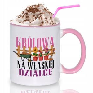 Kubek Różowy Na Prezent KRÓLOWA DZIAŁKI Wzory
