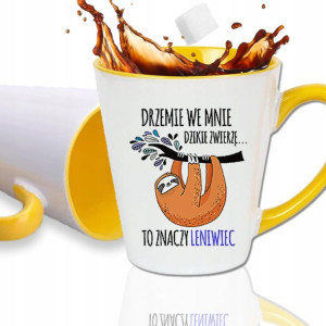 Kubek Żółty Latte DRZEMIE WE MNIE LENIWIEC Wzory