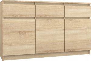 Duża Komoda 3 Szuflady + 3 Szafki 140cm Sonoma