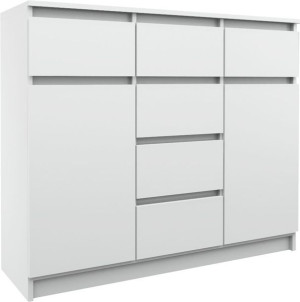 Pojemna Komoda 120cm Biała 6 Szuflad 2 Szafki